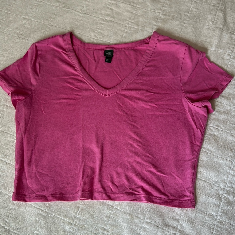 Cropped V-Neck Tee - Barbie Pink